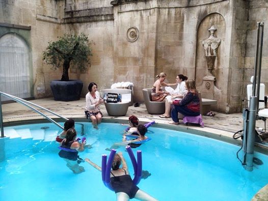 Celia giving a talk on the Bach Remedies at the Cross Baths, part of Thermae Spa, Bath. August 2014